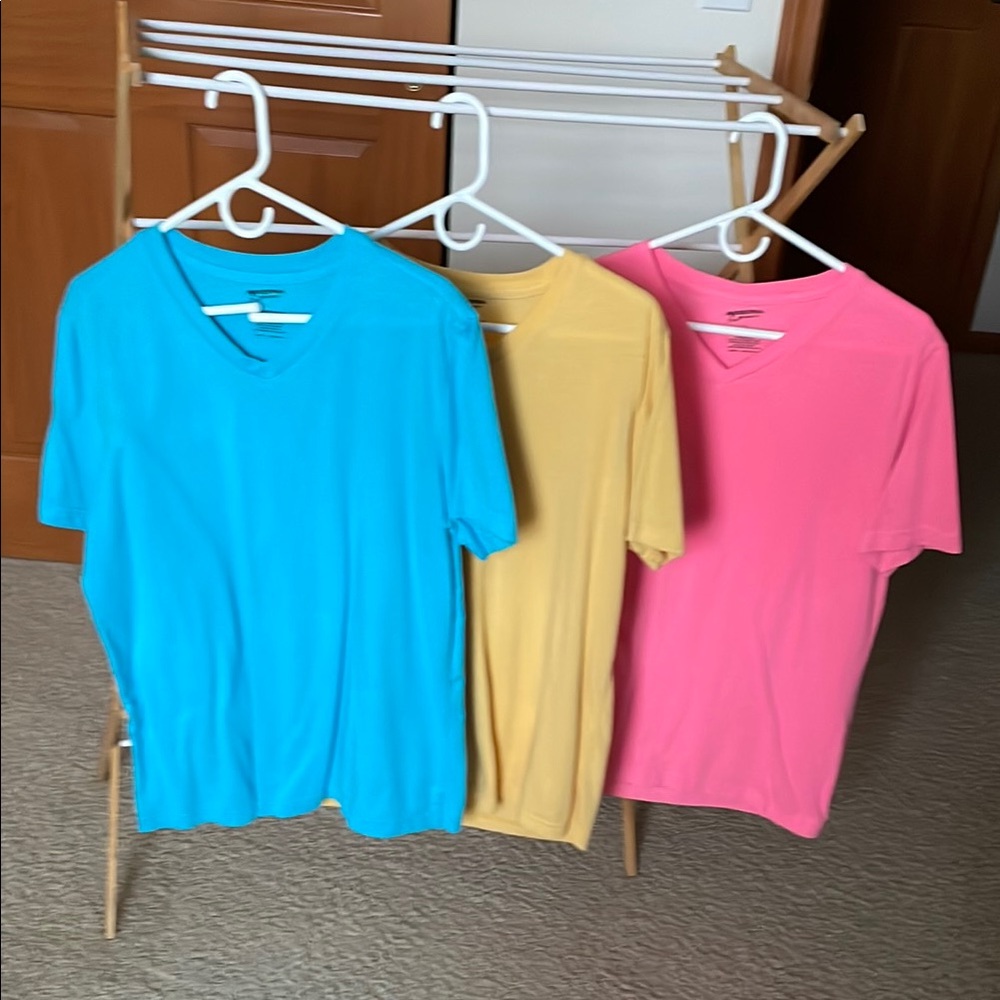 Men's V-Neck T-Shirts - Blue, Yellow, Pink 3pack
